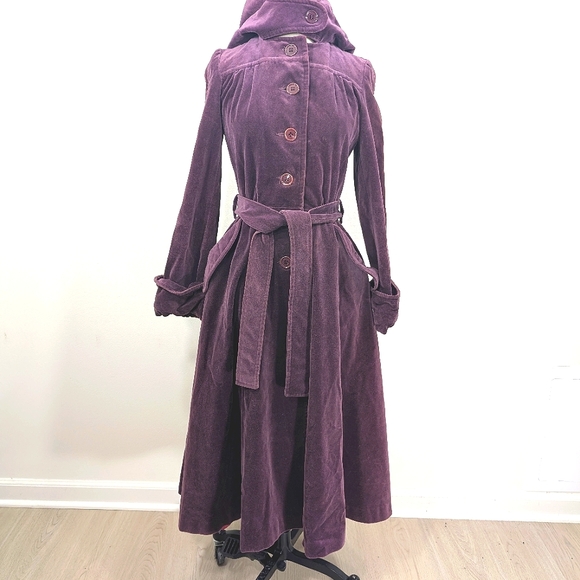 VTG Plum Velvet, Hooded Opera Swing Coat W Slouchy Cuffs/Pockets. Small - Picture 2 of 16
